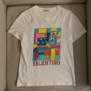 VALENTINO MEN’S SPACE PRINT T SHIRT - WHITE/MULTICOLOR, SIZE XS